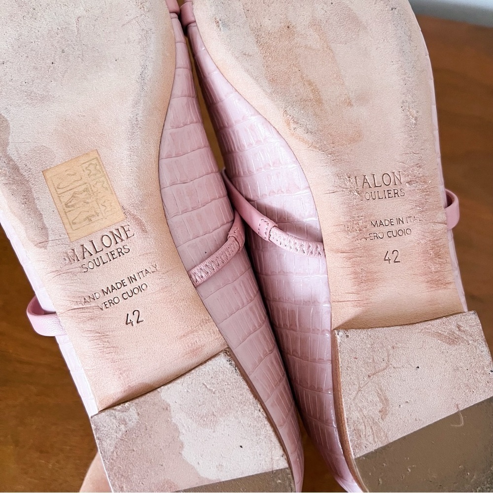 Malone Souliers • Maureen Leather Ballet Flat pink croc embossed leather strappy - Picture 12 of 13